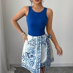 Blue Floral Women's Skirt and top